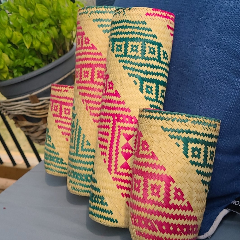 Set of vintage wicker bottle holders - Picture 4 of 7
